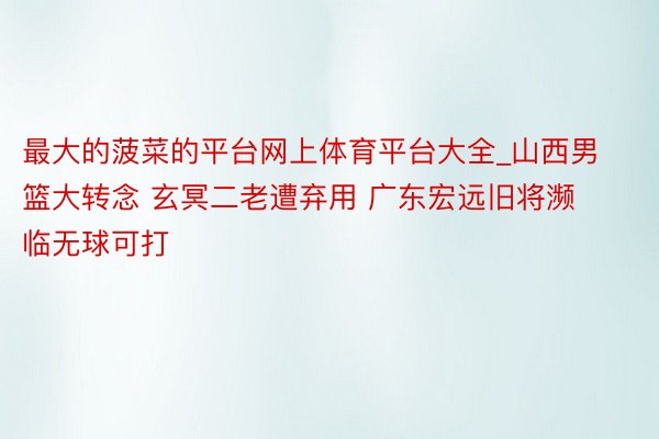 最大的菠菜的平台网上体育平台大全_山西男篮大转念 玄冥二老遭弃用 广东宏远旧将濒临无球可打