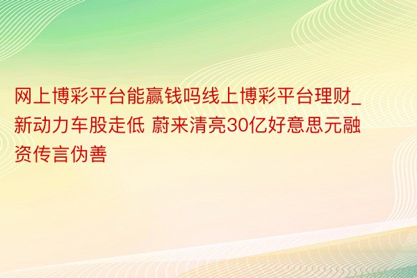 网上博彩平台能赢钱吗线上博彩平台理财_新动力车股走低 蔚来清亮30亿好意思元融资传言伪善